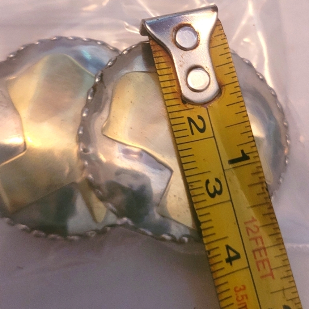 Earrings Texas shape brass inlay silver plate button 1.5" diameter pierced post - Picture 3 of 4